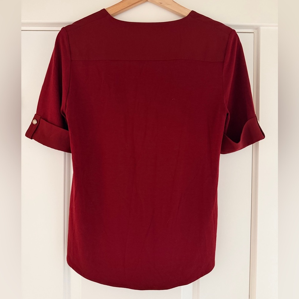 White House Black Market Deep Red Button-Down Shirt - Picture 2 of 4